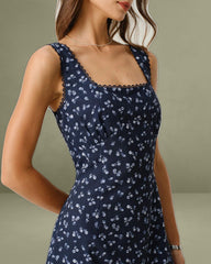 Navy Floral Square Neck Slip Mini Dress