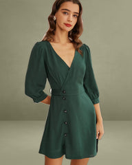 Green Wrap A-Line Mini Dress