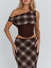 Ellapink NARELLE TOP BROWN CHECK