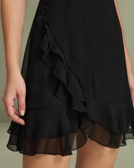 Black V Neck Chiffon Mini Dress