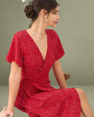 The Polka Dot Ruffle Wrap Dress