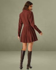 Brick Red A-Line Pleated Mini Dress