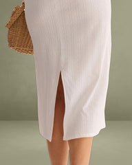 White Bodycon Slit Slip Midi Dress