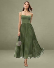 Green Sweetheart Neck Flowy Slip Maxi Dress
