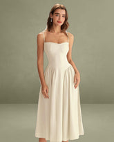 Beige Square Neck Pocket Slip Midi Dress