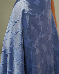 Blue Jacquard Ruched Maxi Slip Dress