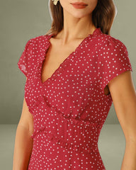 Red Polka Dot Cap Sleeve Midi Dress