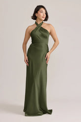 Ellapink Satin Dress | Ready To Ship | Deep Olive
