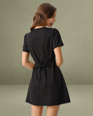 Black Square Neck Button Mini Dress