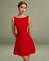 The Red Boat Neck High Waisted Mini Dress