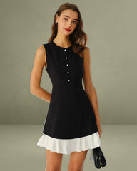 Black Contrasting A-Line Sleeveless Mini Dress