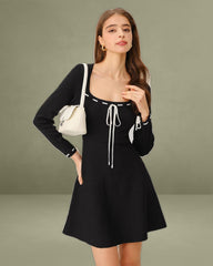 Black Contrasting A-Line Knit Dress