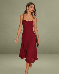 Red A-Line Corset Midi Slip Dress