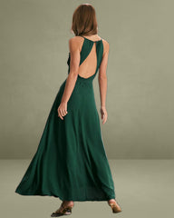 Green Cowl Neck Cutout Back Maxi Dress