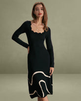 The Black Wave Scalloped Sweater Midi Dress