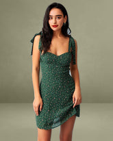 The Green Sweetheart Neck Floral Slip Mini Dress