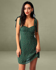The Green Sweetheart Neck Floral Slip Mini Dress