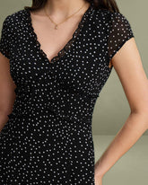 Black V Neck Polka Dot Midi Dress