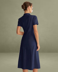 Navy Pocket Short Sleeve Midi Dress