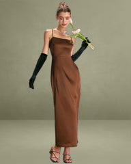 Coffee Satin Slip Maxi Dress