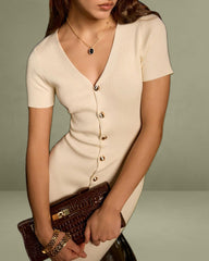 Apricot V Neck Bodycon Sweater Dress