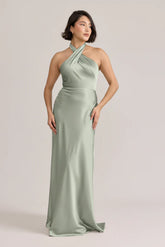 Ellapink Satin Dress | Ready To Ship | Sage