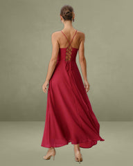 Wine Red Cowl Neck Slip Maxi Dress