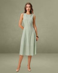 Green Round Neck Sleeveless Midi Dress