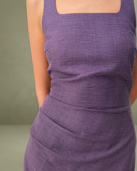 Purple Square Neck Slip Midi Dress