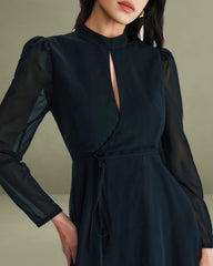Black Chiffon Wrap Mini Dress