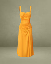 Orange Ruched Knitted Slip Midi Dress