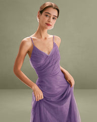 Purple Mesh Wrap Slip Maxi Dress