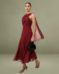 Wine Red Flowy Sleeveless Maxi Dress