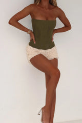 SOLA MESH CORSET TOP KHAKI