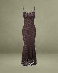 Coffee Sweetheart Neck Mermaid Maxi Dress