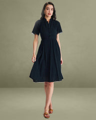 Black Lace Button Midi Dress