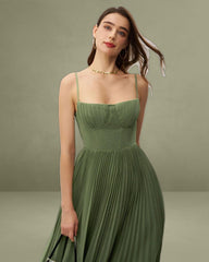 Green Sweetheart Neck Flowy Slip Maxi Dress