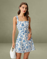 Blue Floral Tie-back Slip Mini Dress