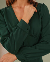 Green Ruched Button Midi Dress