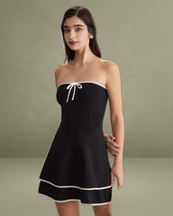 Black Contrast Strapless Mini Dress