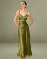 Green Jacquard Corset Slip Maxi Dress