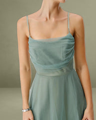 Green Mesh Flowing Slip Midi Dress