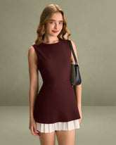Wine Red Contrast Sleeveless Mini Dress