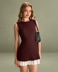 Wine Red Contrast Sleeveless Mini Dress