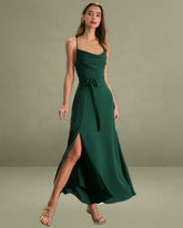 Green Cowl Neck Cutout Back Maxi Dress