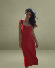 The Red Sweetheart Neck Cap Sleeve Midi Dress