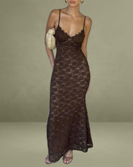 Coffee Sweetheart Neck Mermaid Maxi Dress