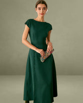 The Green Boat Neck Cutout Back Midi Dress