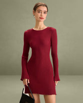 Women's Red Bell Sleeve Bodycon Sweater Dress