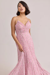 Ellapink Chiffon Pleated Floral Print Dress | Made To Order